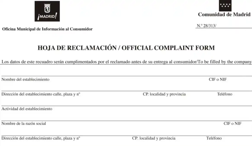 Consumer Complaint Form: Hoja De Reclamaciones - Dave In Spain