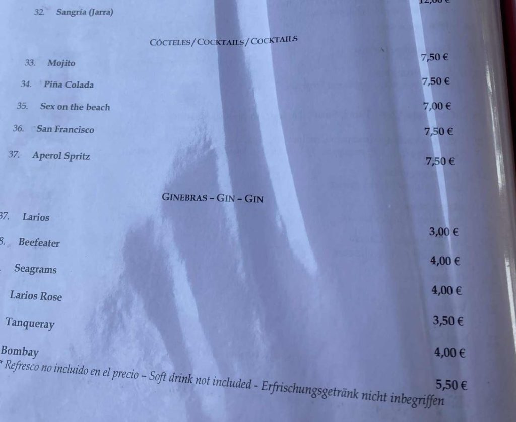 Restaurante El Capitán La Marina 7 Restaurante El Capitán La Marina Gin and Cocktail Price list