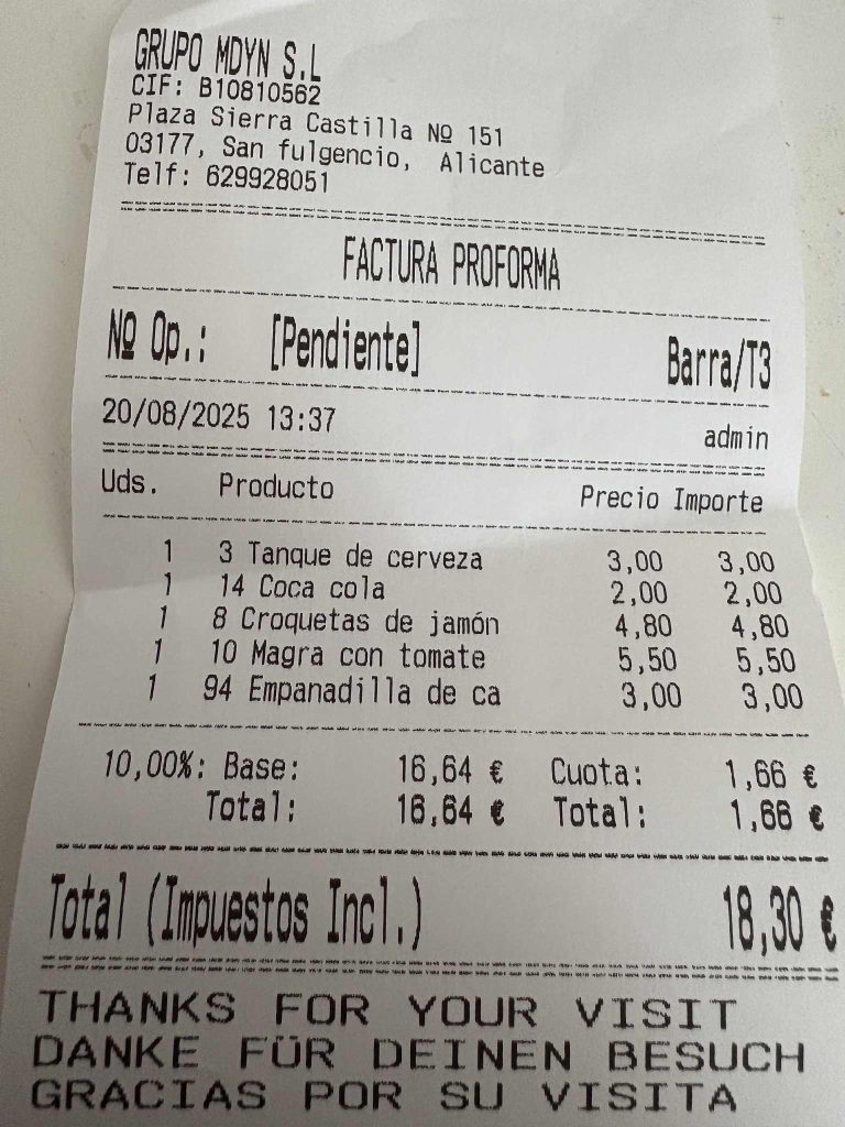 Restaurante El Capitán La Marina 6 Restaurante El Capitán Receipt