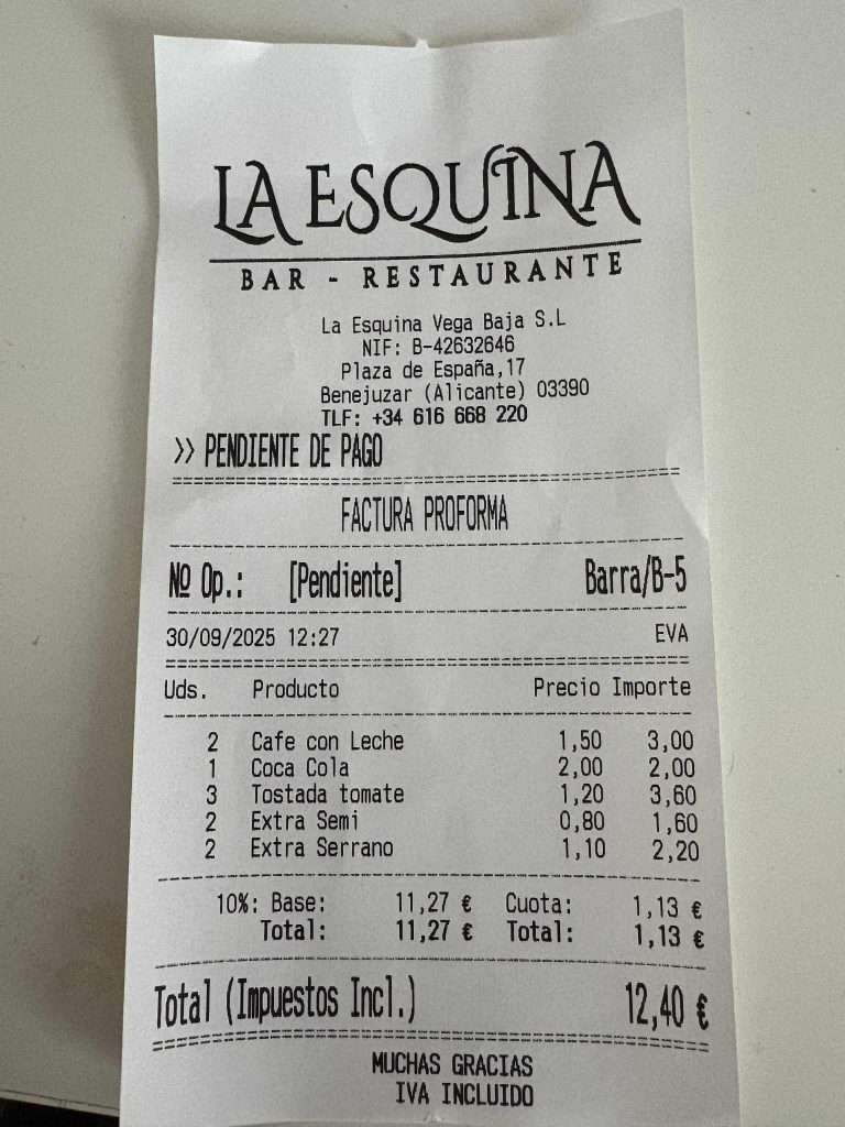 La Esquina receipt