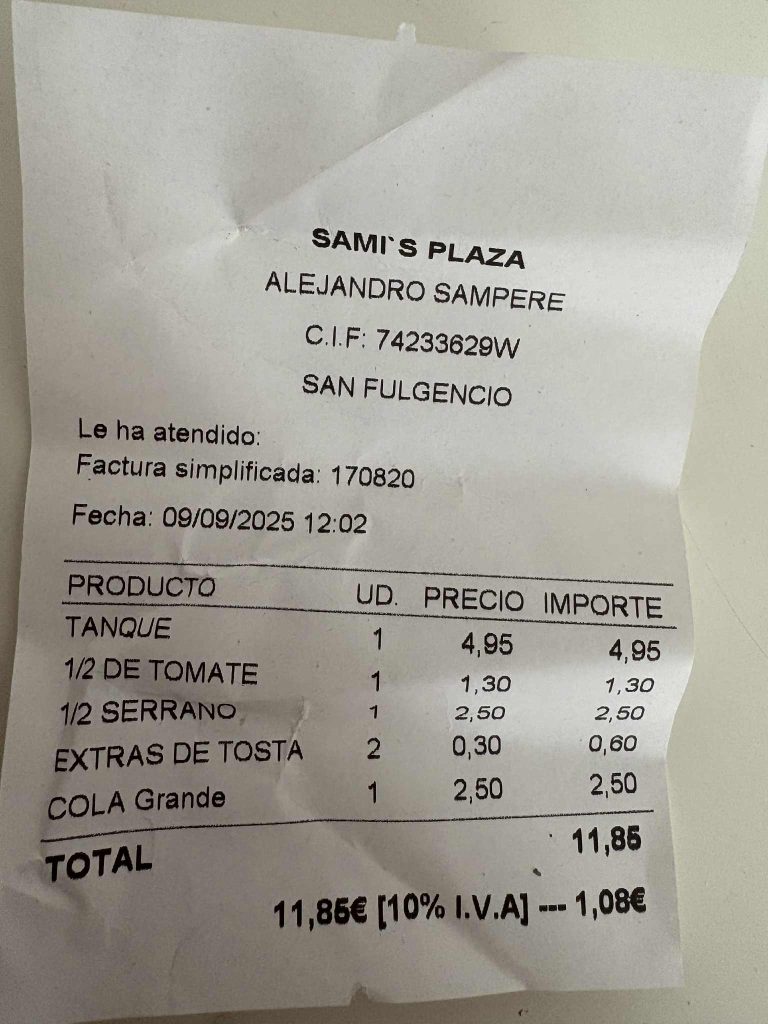 Sami’s Plaza  receipt