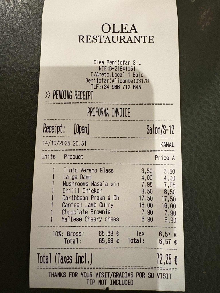 Olea Restaurant In Benijofar - Fabulous 11 Olea Restaurant In Benijofar Receipt