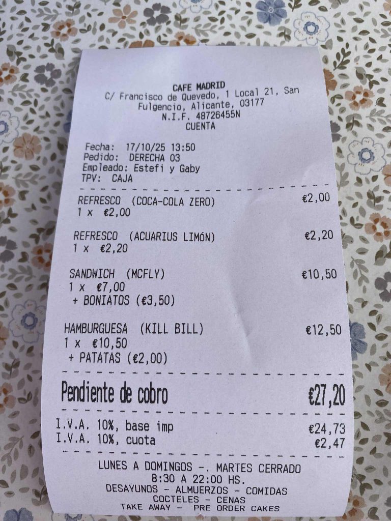 Cafe Madrid La Marina A Lovely Lunch 4 What It Cost At Cafe Madrid La Marina For Our Lunch