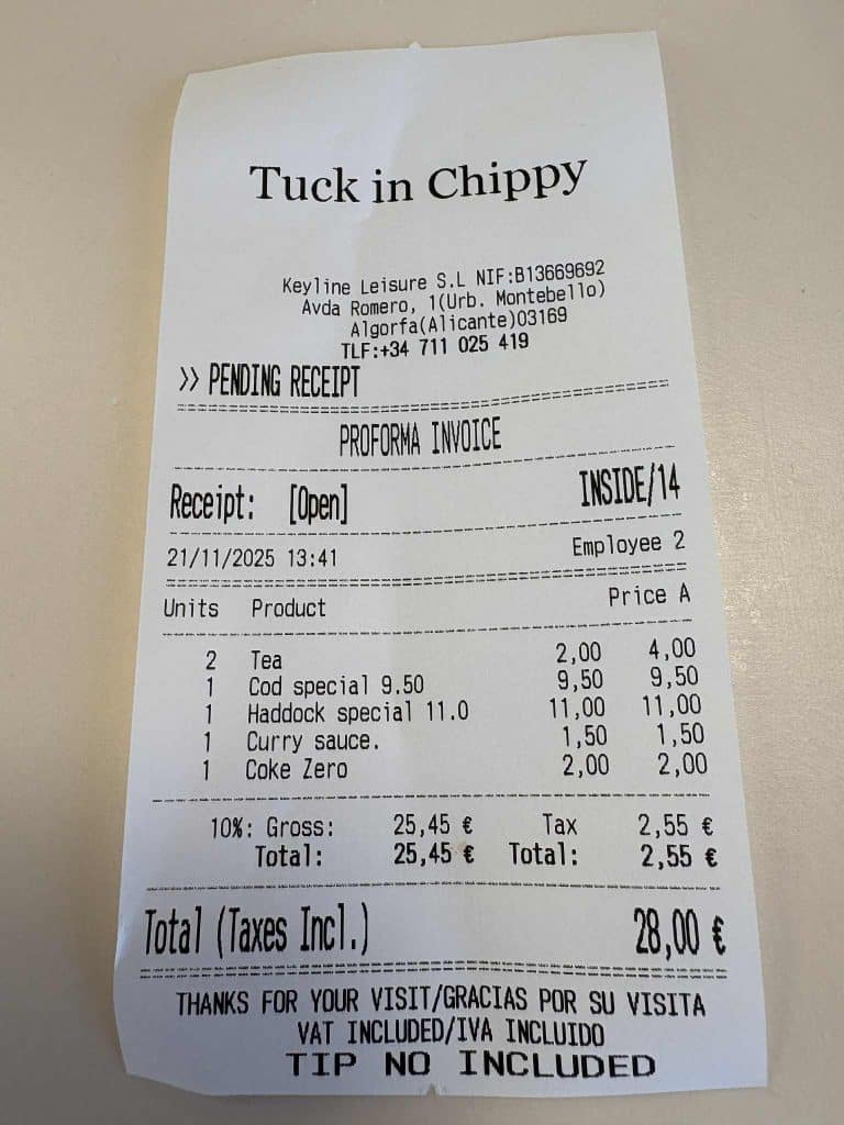 Great Fish & Chips At Tuck In Chippy 5 The Cost For Our Fish & Chips At Tuck In Chippy