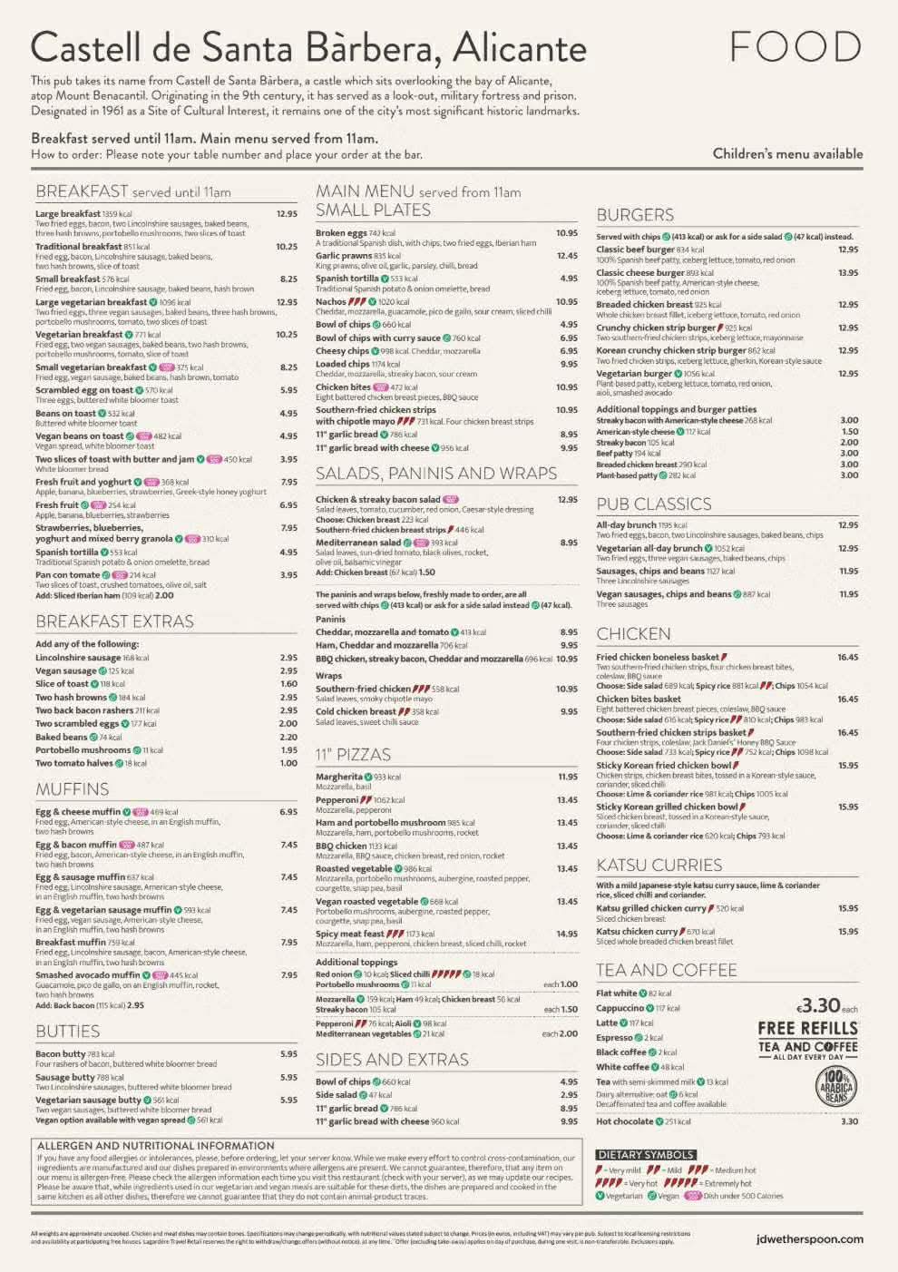 A Wetherspoons At Alicante Airport Feb 2026 3 Alicante Spoons menu