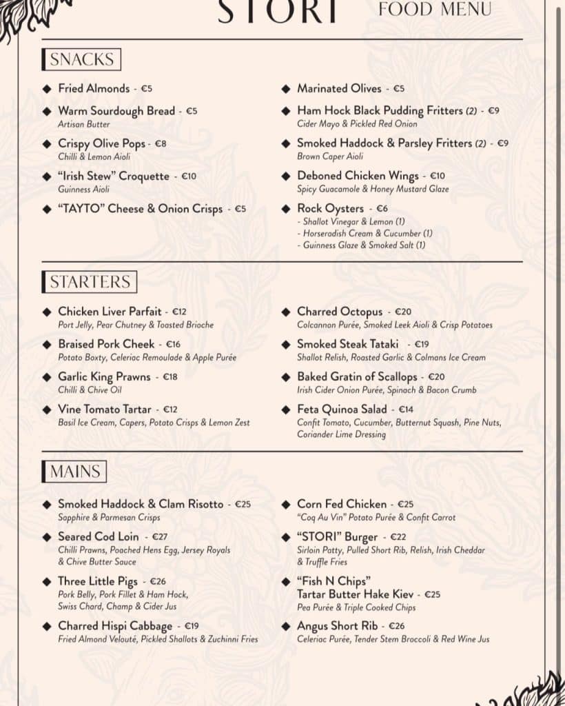 Stori Food Menu