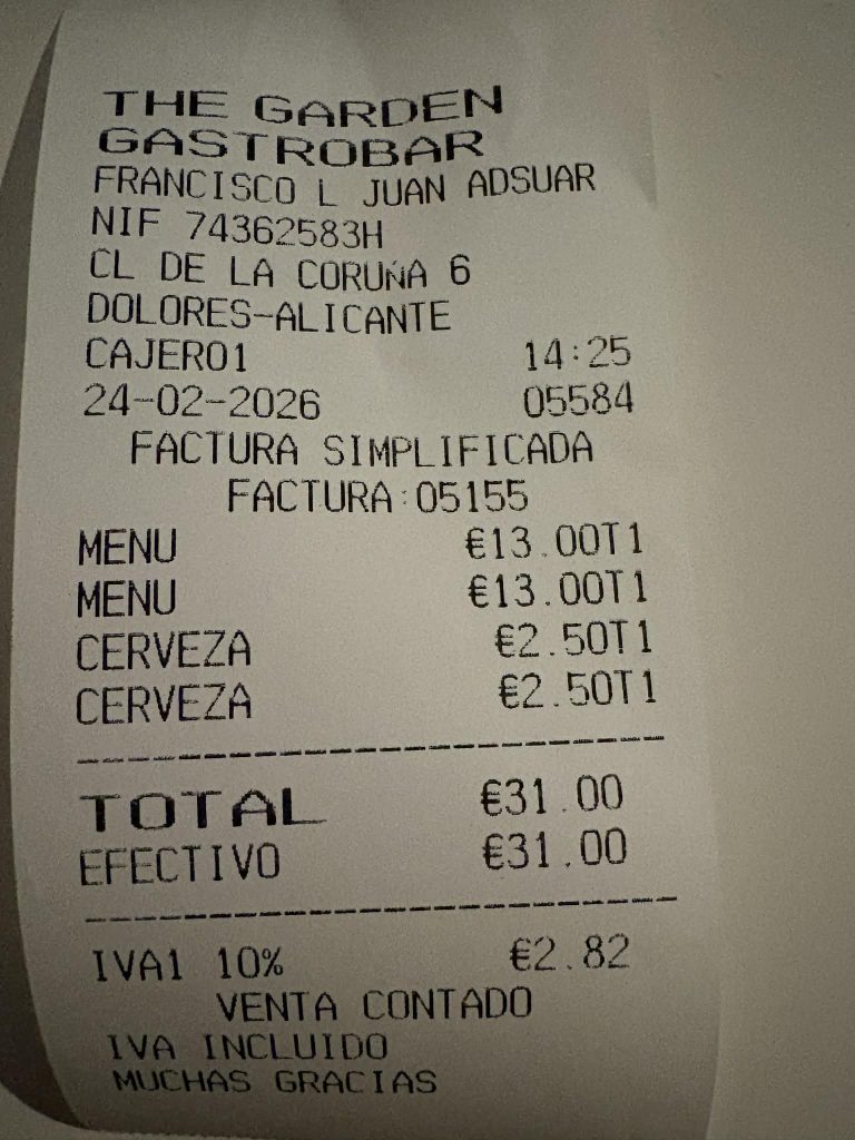 The Garden (Gastrobar) Dolores Lunch WOW! 11 receipt 1