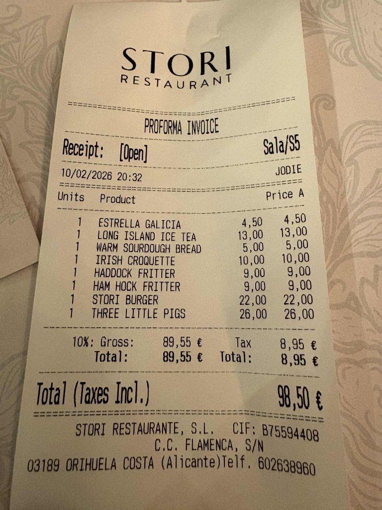 Stori Restaurant Receipt
