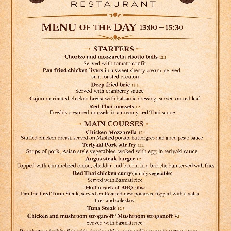 Stan and Ollies Restaurant menu del dia