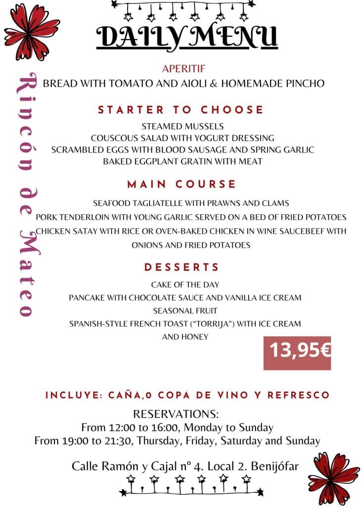 El Rincón de Mateo Café. daily menu