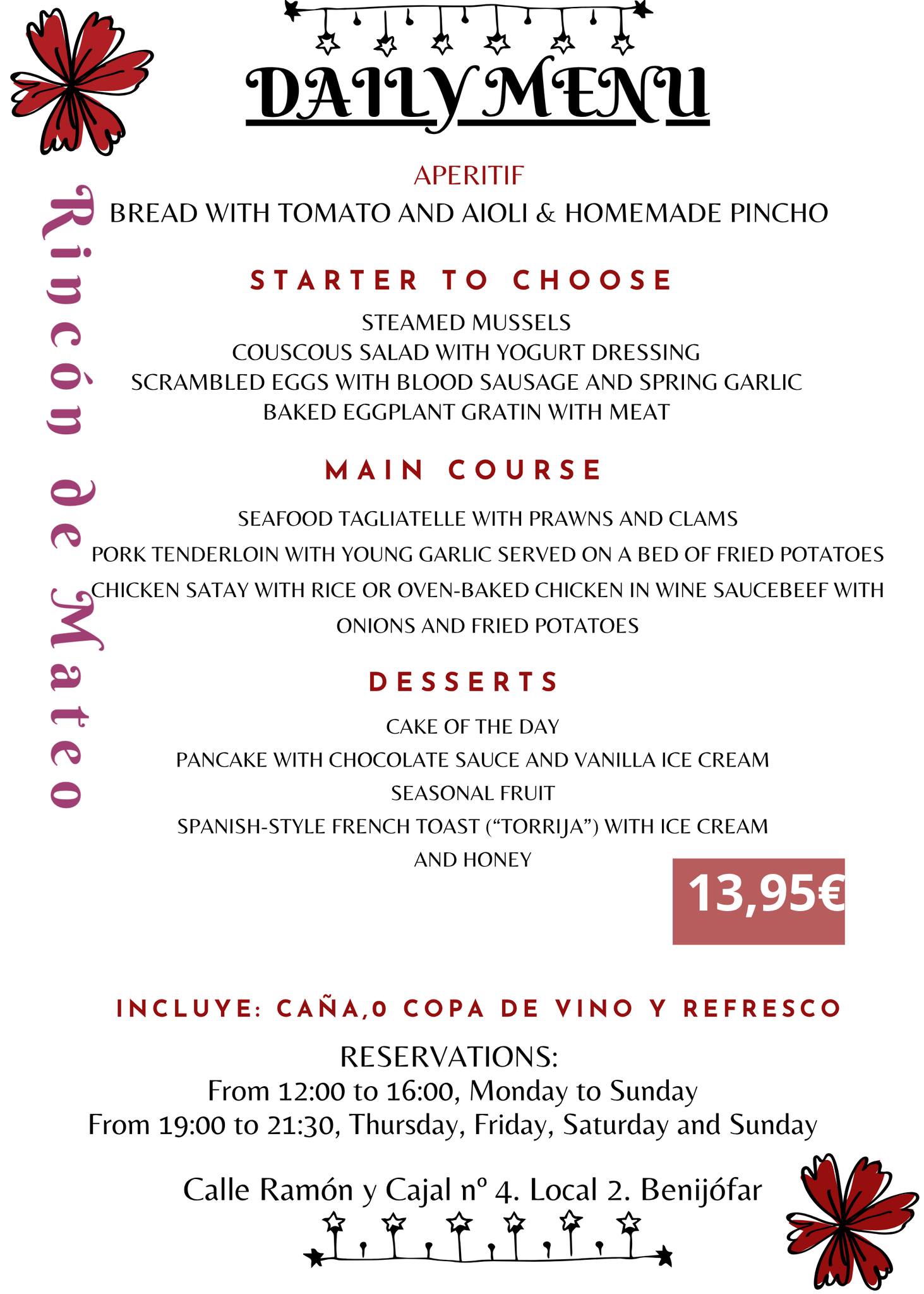 Menu del dia at El Rincon de Mateo Cafe