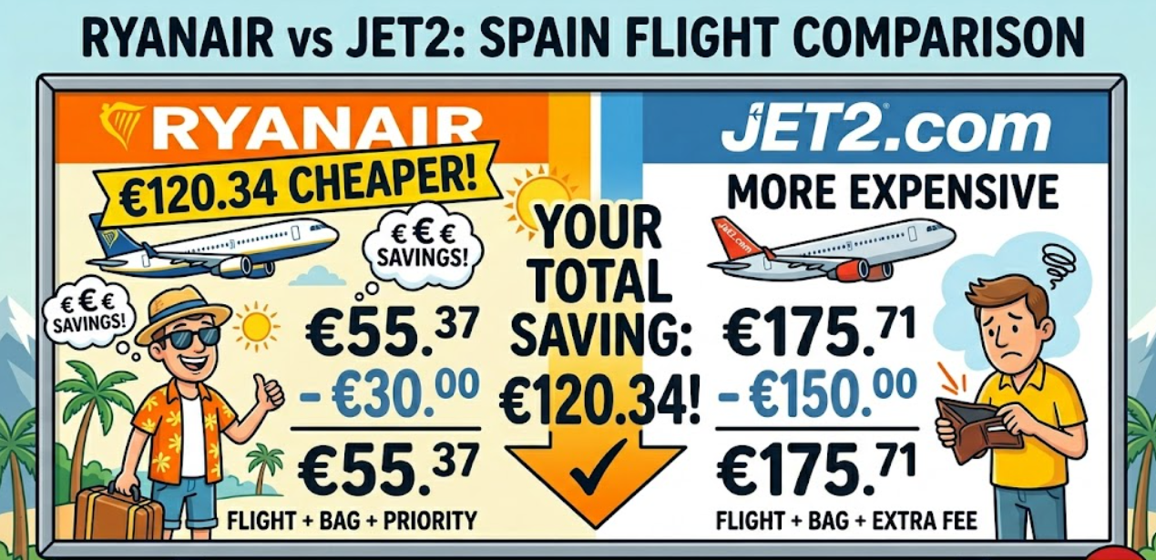 €120.34 cheaper, Ryanair vs Jet2