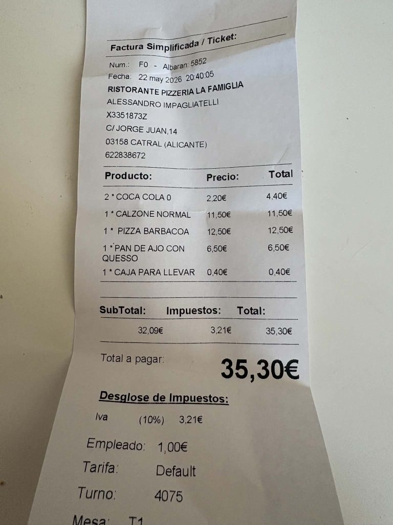 receipt from La Famiglia