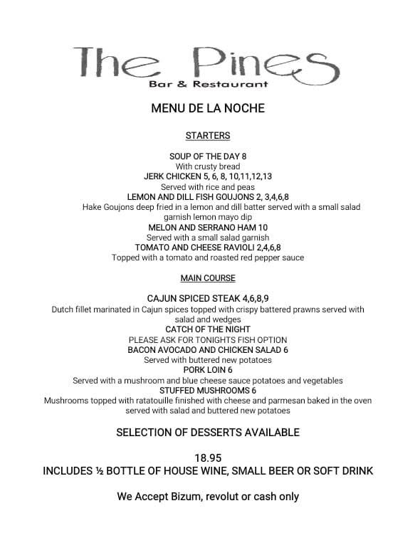 The Pines Menu De La Noche