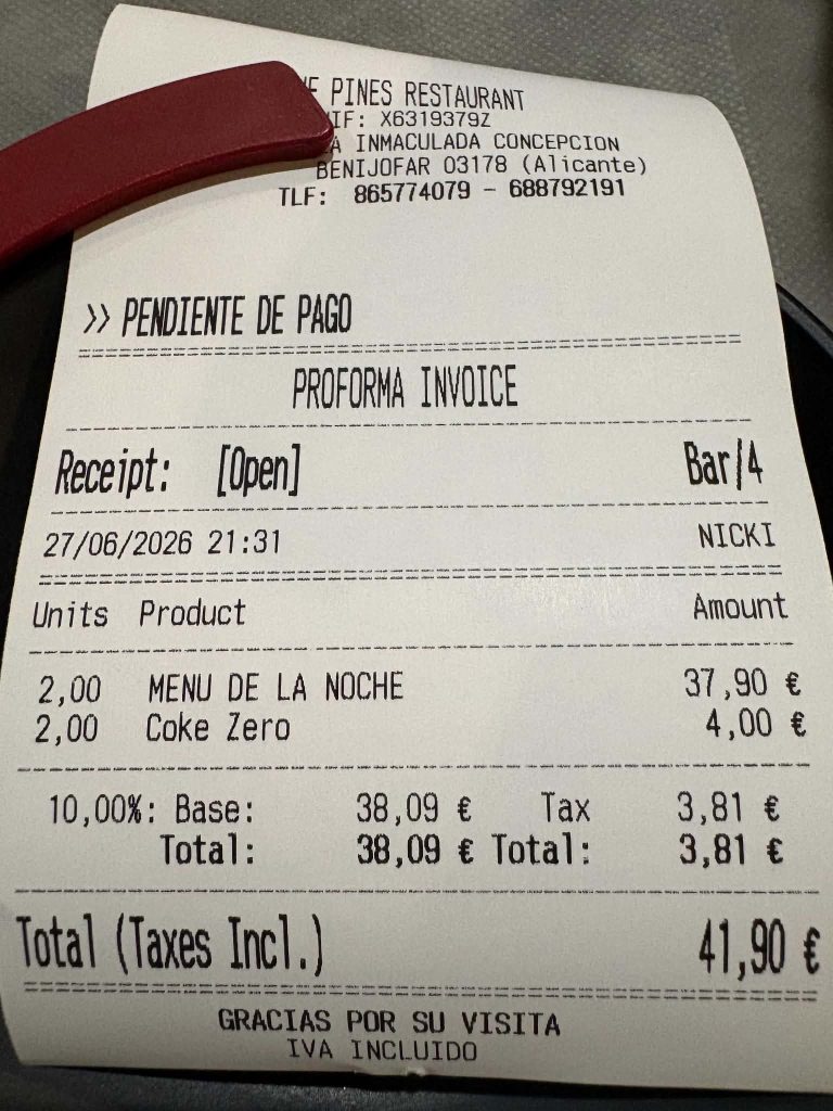 Receipt For The Pines Menu De La Noche