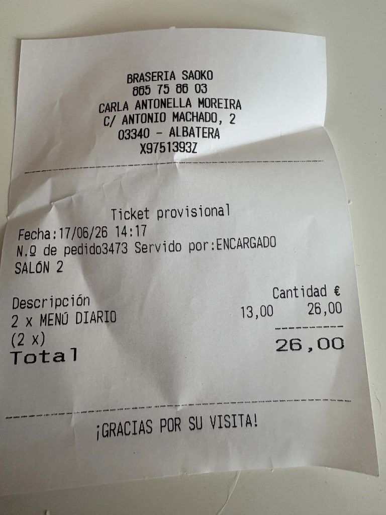 Braseria Saoko: Excellent Menu Del Dia 9 bill