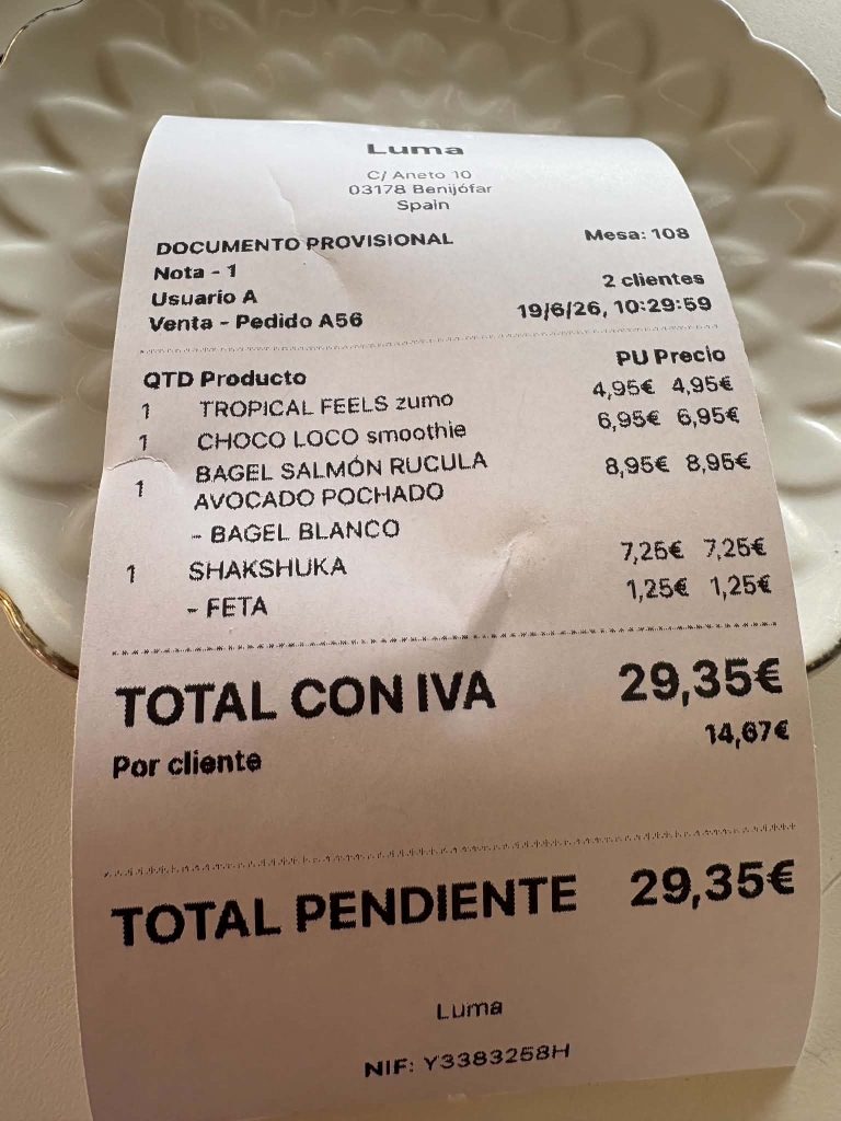 Luma Brunch Receipt