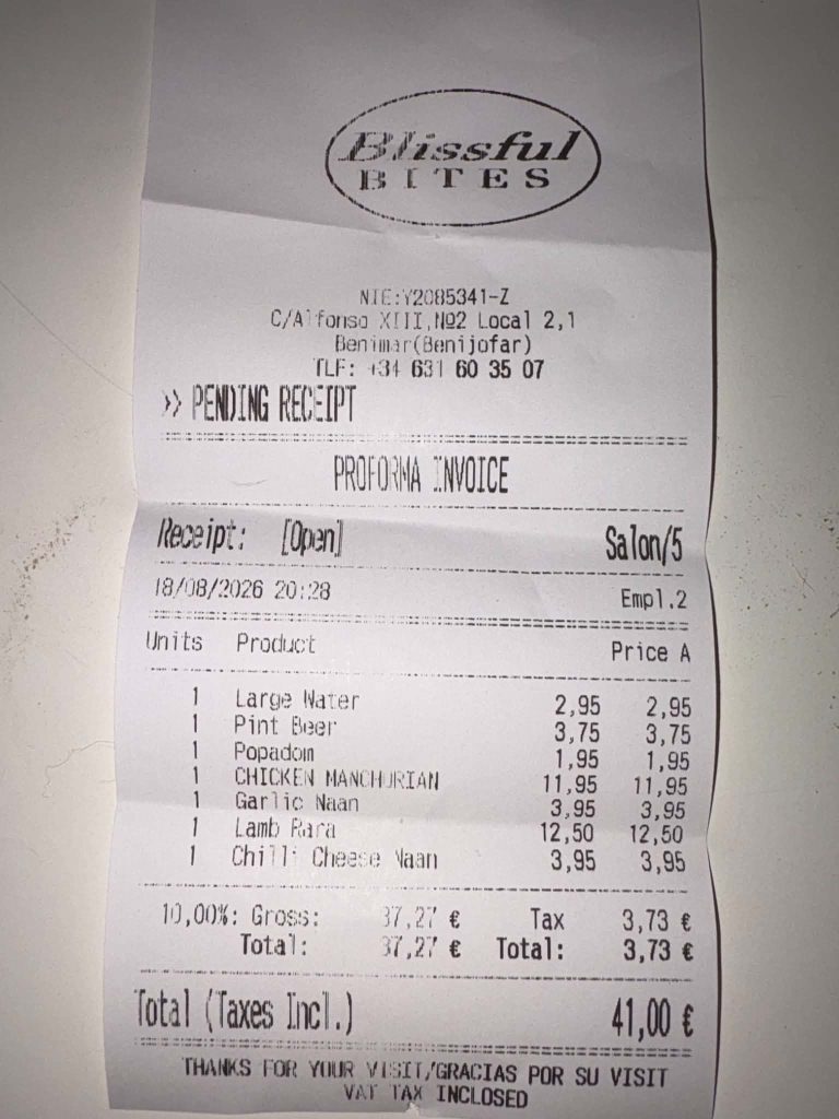 Blissful Bites Benijófar - WOW! 8 receipt